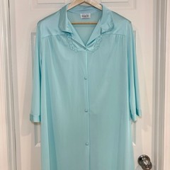 VTG Aqua Mint Blue Two-Piece Nylon Peignoir Nightgown & Robe Set Size M & L USA