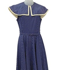 Blue White Polka Dot Pinup Cocktail Party Sheath Dress M Belt Sz 10 Vintage 60s