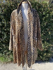 VTG 90s Misook Plush Faux Fur Cheetah Leopard Long Swing Coat OS Mod Pockets Y2k