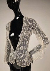 VICTORIAN 1880’S HAND MADE TAMBOUR LACE BUSTLE BACK JACKET W SLIT SLEEVES