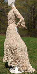 VICTORIAN HAND MADE BATTENBURG LACE DRESS W BELL SLEEVES + TRAIN