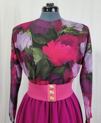 Vintage EJM Petites Pink/Purple/Green Floral Top w Magenta Skirt Size 6P