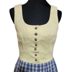 Vintage Austrian Dress Size 36 6 8 Yellow Blue Linen Dirndl Blue