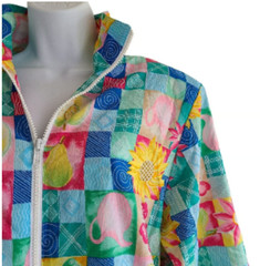 Vintage 90s Colorful Women’s Full Zip Windbreaker Jacket L Whimsy Floral Y2K