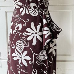 Vtg 1950s Alfred Shaheen Hawaiian Sarong Dress Brown Tahiti Print Medium 50s
