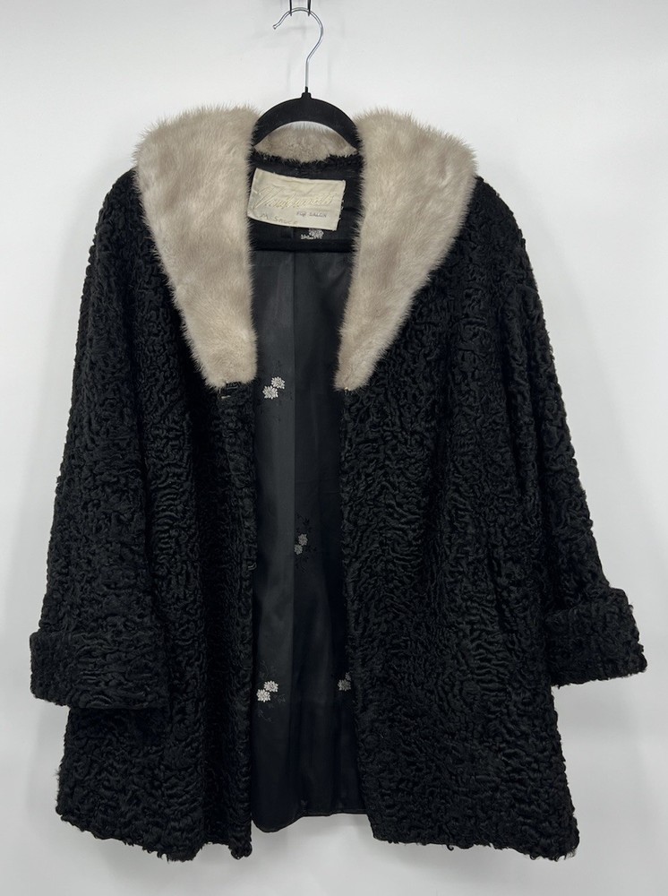 Vintage Vandervoorts Broadtail Persian Lamb Jacket Silver Mink Collar EUC sz L