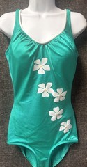 Vintage DEWEESE DESIGN Size 16 Floral Applique One Piece Swimsuit Bathing Suit