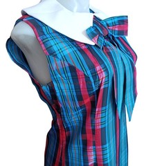 True Vintage Dress 11 1960’s Plaid Sleeveless Maxi Pilgrim Collar Bow USA