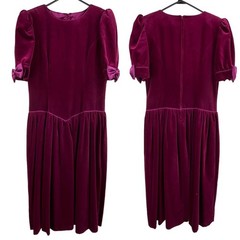 Vintage 80s Womens Cotton Velvet Tea Length Dress Size 12