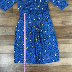 80s VTG Dawn Joy Fashions Dress Sz M Blue Abstract Print Peter Pan Collar 401014