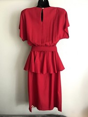 Red Vintage 50’s Peplum Midi Dress with Belt PACINO Womens SMALL