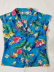 Vtg 70s 80s Womens Hilo Hattie’s Hawaiia Blouse Tropical Floral Sz L USA
