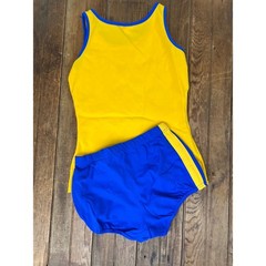 Vintage 1970s Mahopac track gym uniform Blue & Yellow Tank and Shorts Set