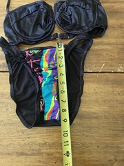 VTG 80s HOBIE Neon Bikini Bottoms Sunsets Top High Cut Legs 7/8 32 D Small S