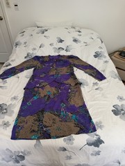 vintage purple and taupe peplum cocktail dress, size 10/12