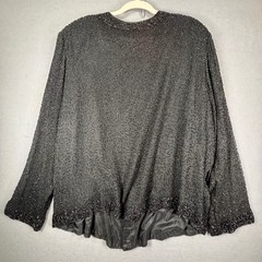 Laurence Kazar Silk Beaded Evening Jacket 4X Vintage Open Front Formal