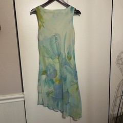 Alyn Paige Vintage Y2K Asymmetrical Chiffon Watercolor Floral Cowl Neck Dress