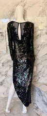 Creative Creations Vintage 100% Silk Hand Beaded Sequin Maxi Dress Blue Multi M
