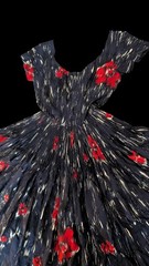 1950s Madeline Fauth Abstract Floral Brush Stroke Print Pleated Silk Dress