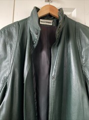Vtg 80s 90s WM. H. HARRIS Green Leather Snap Jacket Mod Coat Sz S Made USA