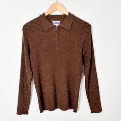 Vintage Pendleton Knockabouts Wool Blend Brown Ribbed 1/4 Zip Sweater Small