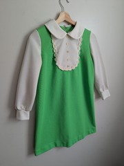 Vintage 1960s Union Made Mod Mini Shift Dress Maternity RARE Green Daisy Trim XS