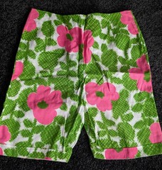Vtg Made in Hawaii Hawaiian Bright Green Pink Flowers 2pc Set Playsuit 70s L/XL