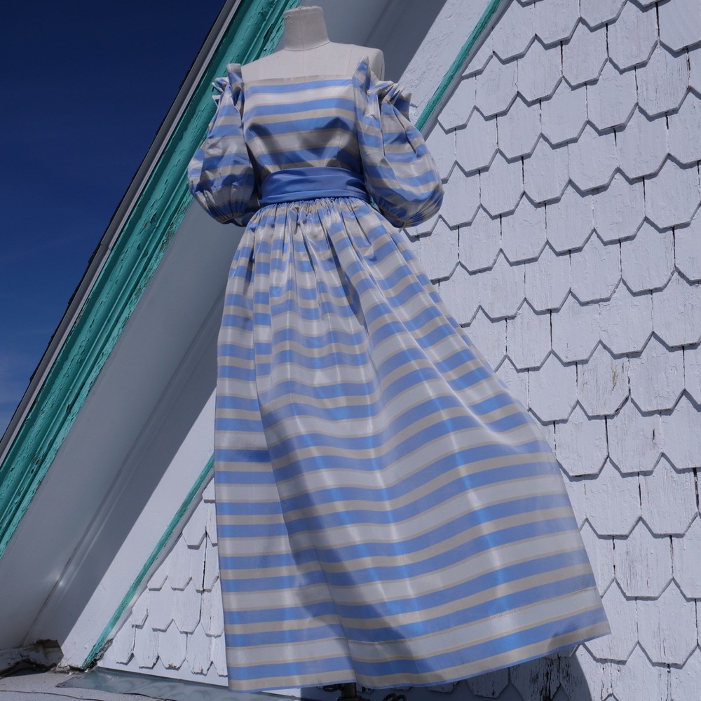 AMAZING vintage 1970s Saks Fifth Avenue striped satin puff sleeve party dress