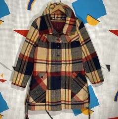 Vintage 50s 60s Plaid Wool Coat Mod Rainbow Hudson Large Atomic Hippy Hollywood