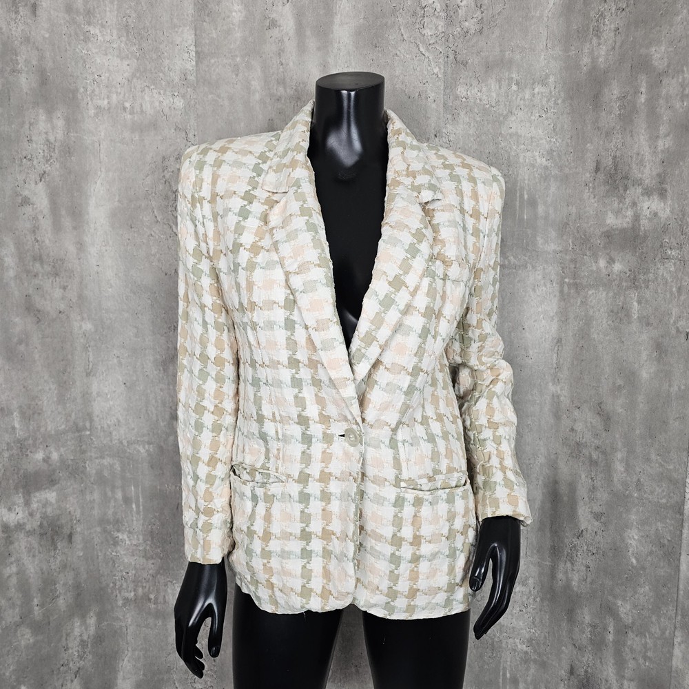 Vintage 80s Giorgio Sant Angelo M Linen Cotton Pastel Woven Houndstooth Blazer