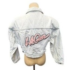 VTG! :LA Gear” Lt Wash Denim Jacket Chenille Patch Cropped Womens SZ S 90s RARE!