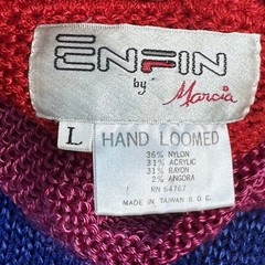 Vintage 1980’s Enfin by Marcia Red Blue Red Nylon Blend Sweater Medium/Large