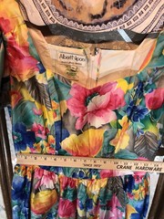 Vintage Albert Nipon Multicolor Floral Dress Blue Pink Yellow Green Cotton~XS/S
