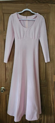 Vintage 70s Empire Waist Maxi Dress Boho Long Sleeve Pink White Pinstripe!
