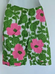 Vtg Made in Hawaii Hawaiian Bright Green Pink Flowers 2pc Set Playsuit 70s L/XL