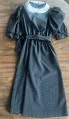 Vintage Peter Pan Collar Polka Dot Midi Dress Shoulder Pads Gothic Wednesday Sm