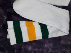 VTG 80’s 2 Thick Stripe Tube Socks 23″ long Standard Size Green Yellow White NOS