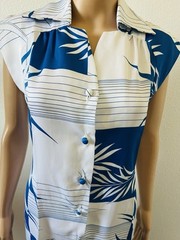 VTG Andrade Hawaiian Blue Floral Leaf Dress Tropical Resort Wear Sz 6 Honolulu