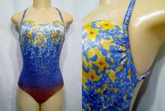 NOS Vtg Deadstock 70s 80s Swimsuit One Piece Strappy Blue Yellow Orange S M