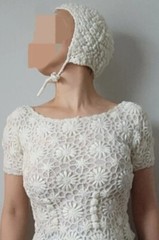 Vtg 60’s Women’s All Wool Spain White Crochet Knit Top & Bonnet! Size L