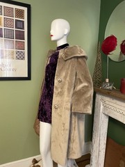 Vintage MCM Brazotta Faux Fur Golden Brown Swing Velvety Coat 3/4 Slvs L X 48