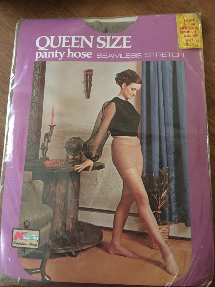Vintage Queen Size Mist Tone Nylon pantyhose w/ model Size Of