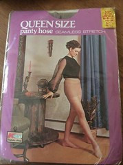 Vintage Queen Size Mist Tone Nylon pantyhose w/ model Size Of