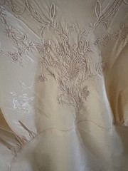 1930s Hand Made Embossed and Embroidered Silk Lace Art Deco Nightgown