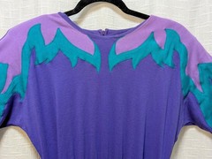 Vintage 1980’s Peter Popovitch Dress XS–S Plum Teal Appliqué Belted Power Look.