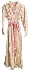 Vtg 60’s-80’s Lace Overlay Pink Button Front Ribbon Waist Gown Movie Star Inc