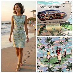 Vtg Reyn Spooner Dress Art of Eddy Y Golf Novelty Woodie Label Collectible Small