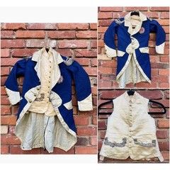 Antique Silk Little Boys or Child’s Jacket & Vest 1890s Royal Blue & Cream AS IS