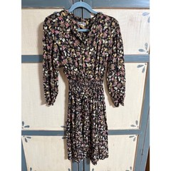 Vintage Taurus II Floral Dress Smocked Waist Button Front Black 6 Cottagecore