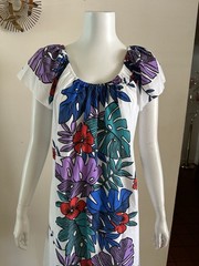 1980s Hilo Hattie Hawaiian Dress Monstera Floral Mumu Tropical Resort L 90s VTG